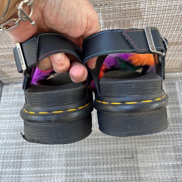 DR MARTEN LADIES BLACK VOSS II FLUFFY RAINBOW SOFTWAIR PLATFORM PRIDE SANDALS - Picture 12 of 16